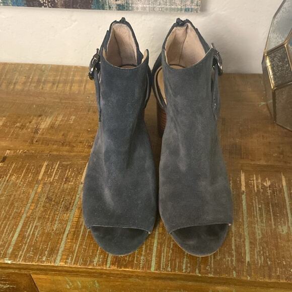 Sole Society Women Suede Chunky Heels Gray Open Toe Old Money Quiet Luxury Comfy - Picture 4 of 5
